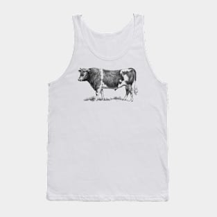 Bull Black and White Vintage Illustration Tank Top